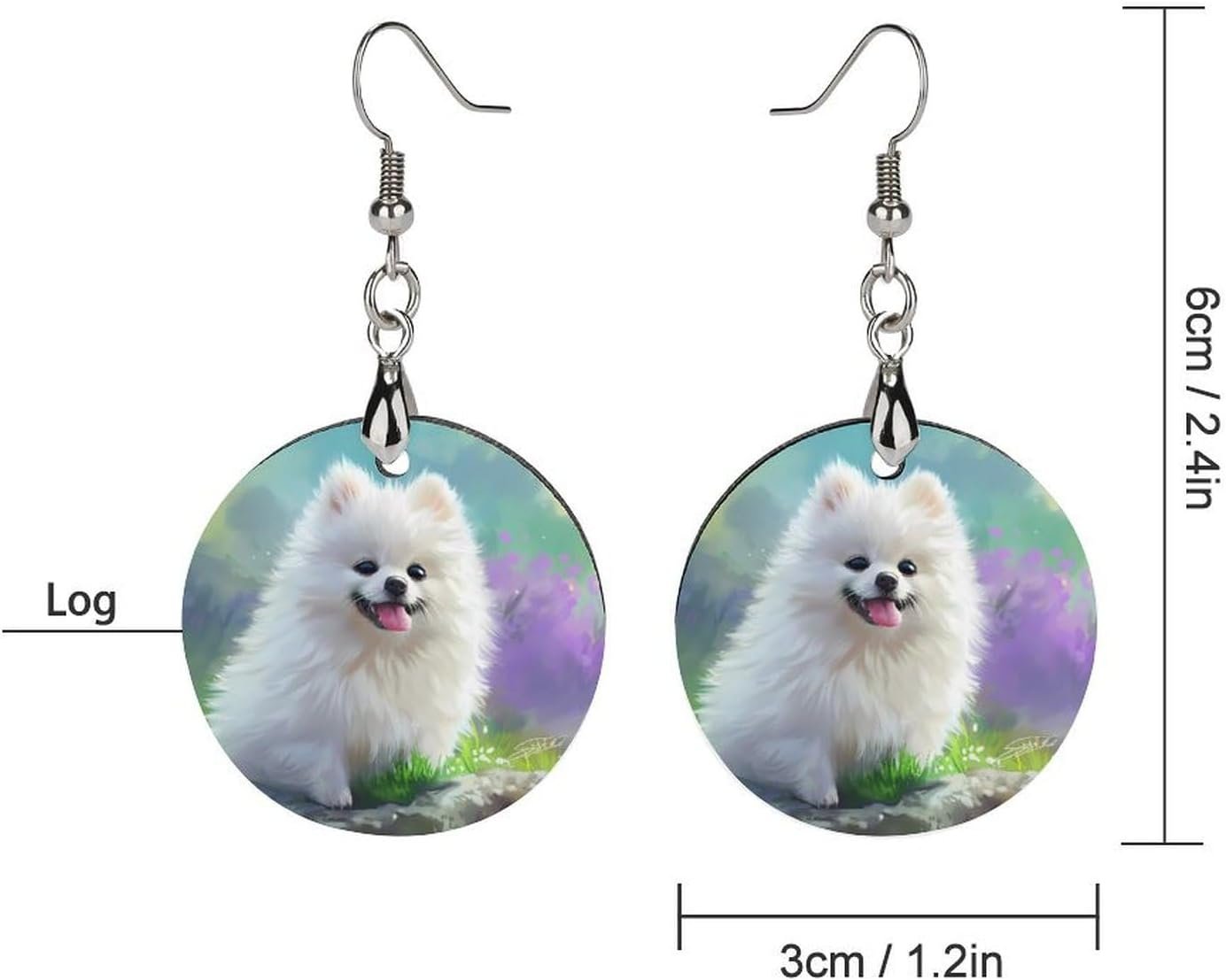 White Pomeranian Dog Wooden Earrings for Women Boho Round Pendant Earrings Jewelry Custom Gifts - Image 3
