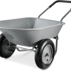 Best Choice Products Dual-Wheel Home Utility Yard Wheelbarrow Garden Cart w/Built-in Stand for Lawn, Gardening, Construction – Gray