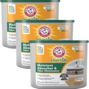 Arm & Hammer Essentials Disposable Moisture Absorber and Odor Eliminator Tub, Fragrance Free, 1 lb., Attracts and Traps Excess Moisture, Ideal Closet Dehumidifier (Pack of 3)