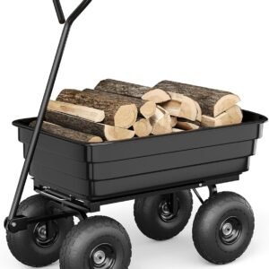 Poly Dump Cart – Heavy Duty 600lbs Garden Cart with Quick-Release Dumping & No-Flat 10″ Tires, Utility Wagon for Yard Work, Landscaping, Gardening