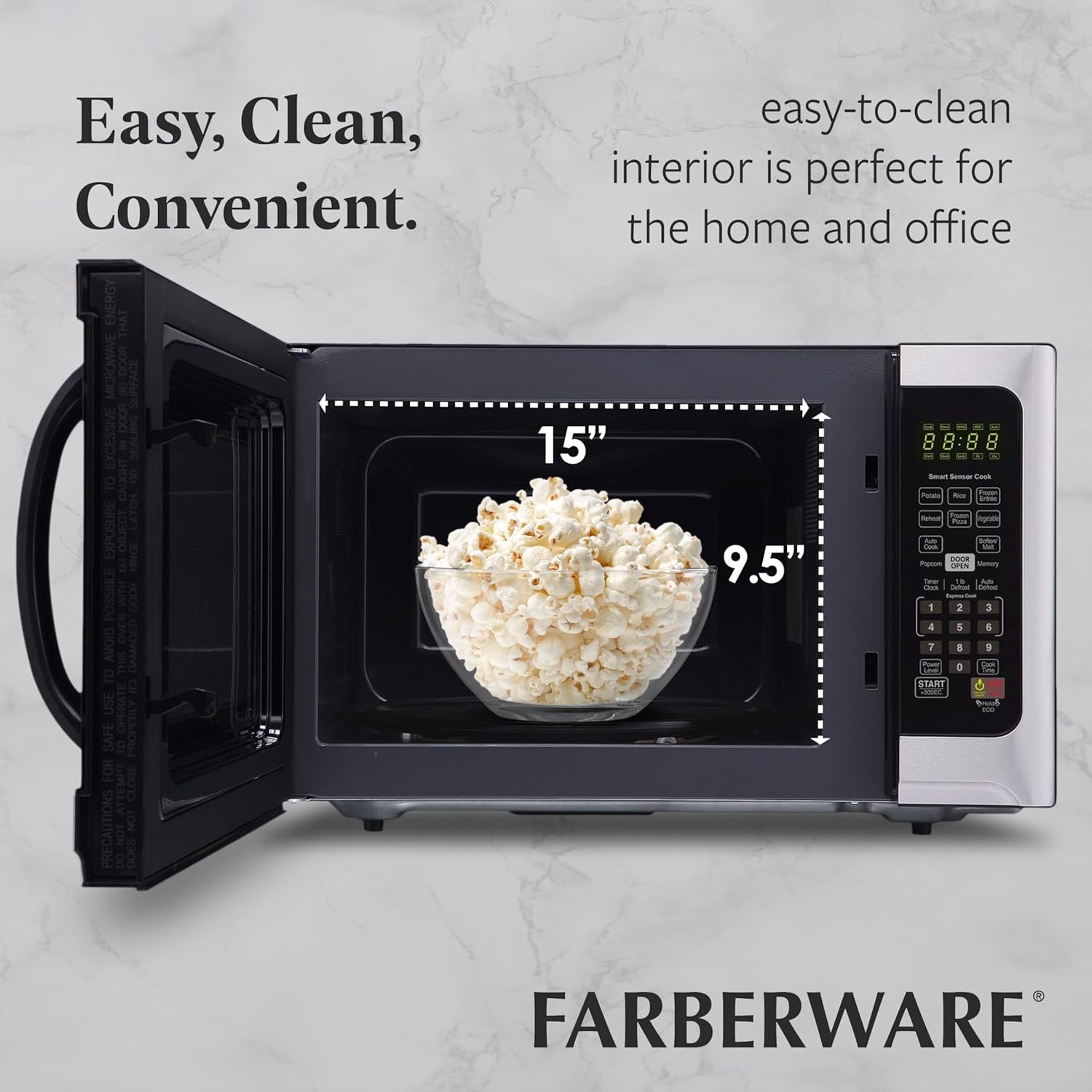 Farberware Countertop 1000 Watts 1.2 cu ft-Smart Sensor Microwave Oven with LED Lighting and Child Lock-Perfect for Apartments and Dorms-Easy Clean Black Interior, Stainless Steel - Image 6