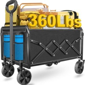 Wagons carts Foldable|Beach Wagon|360lbs.Wagon cart with Wheels Foldable|Collapsible Wagon with Wheels Folding|Portable Utility Wagon for Camping,Sports,Shopping,Travel,Black
