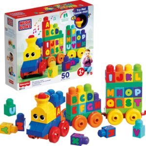 MEGA BLOKS First Builders Toddler Building Blocks Toy Set, ABC Musical Train with 50 Pieces, Music and Sounds, Ages 1+ Years