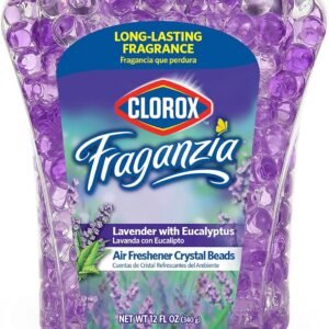 Clorox Fraganzia Crystal Beads Air Freshener in Lavender with Eucalyptus Scent – Long-Lasting Room Deodorizer – Odor Eliminator Gel Beads to Freshen Home, Car, or Office, 12 Fl Oz