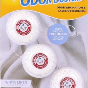 Arm & Hammer Odor Busterz Deodorizing Balls – Air Freshener and Odor Eliminator – Long Lasting Freshness for Home, Bathroom, Closet, Gym Bags, Sports Gear and More – 3-Count, White Linen Scent