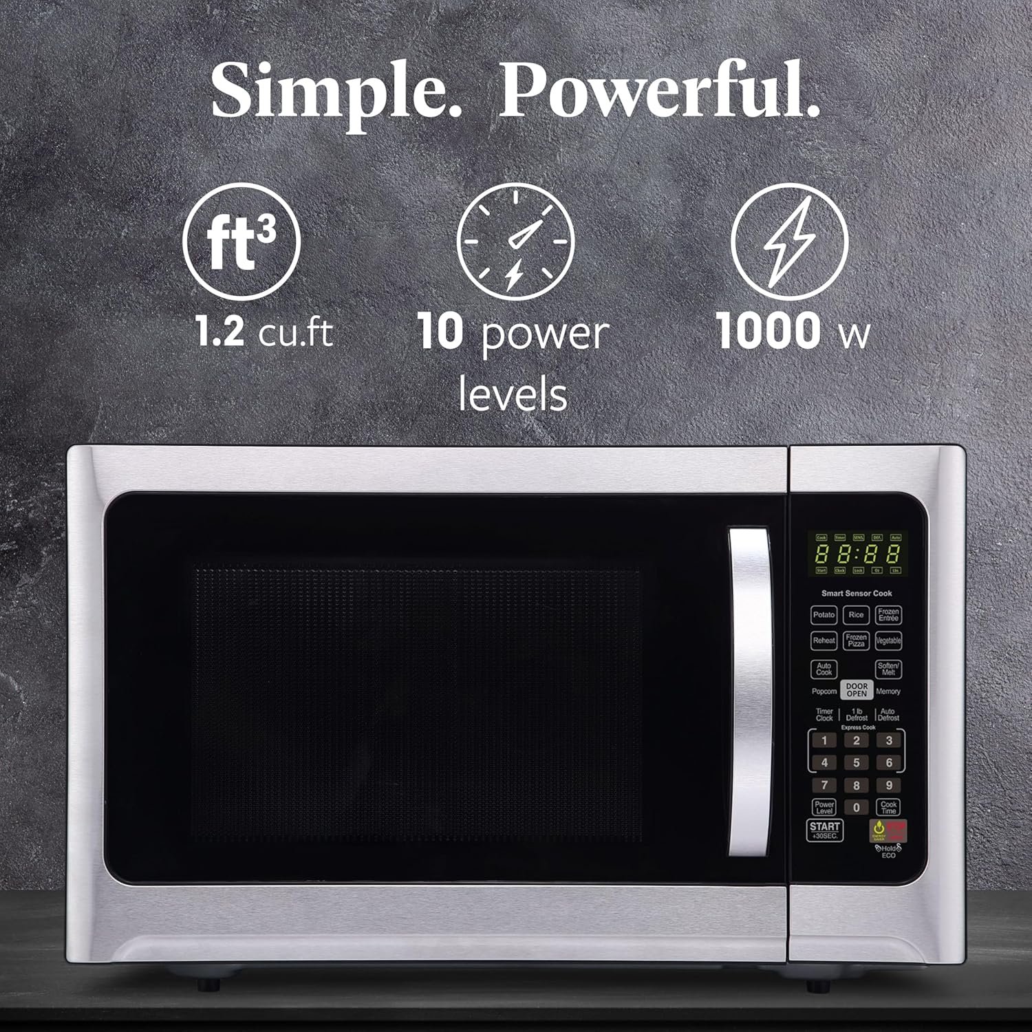 Farberware Countertop 1000 Watts 1.2 cu ft-Smart Sensor Microwave Oven with LED Lighting and Child Lock-Perfect for Apartments and Dorms-Easy Clean Black Interior, Stainless Steel - Image 3