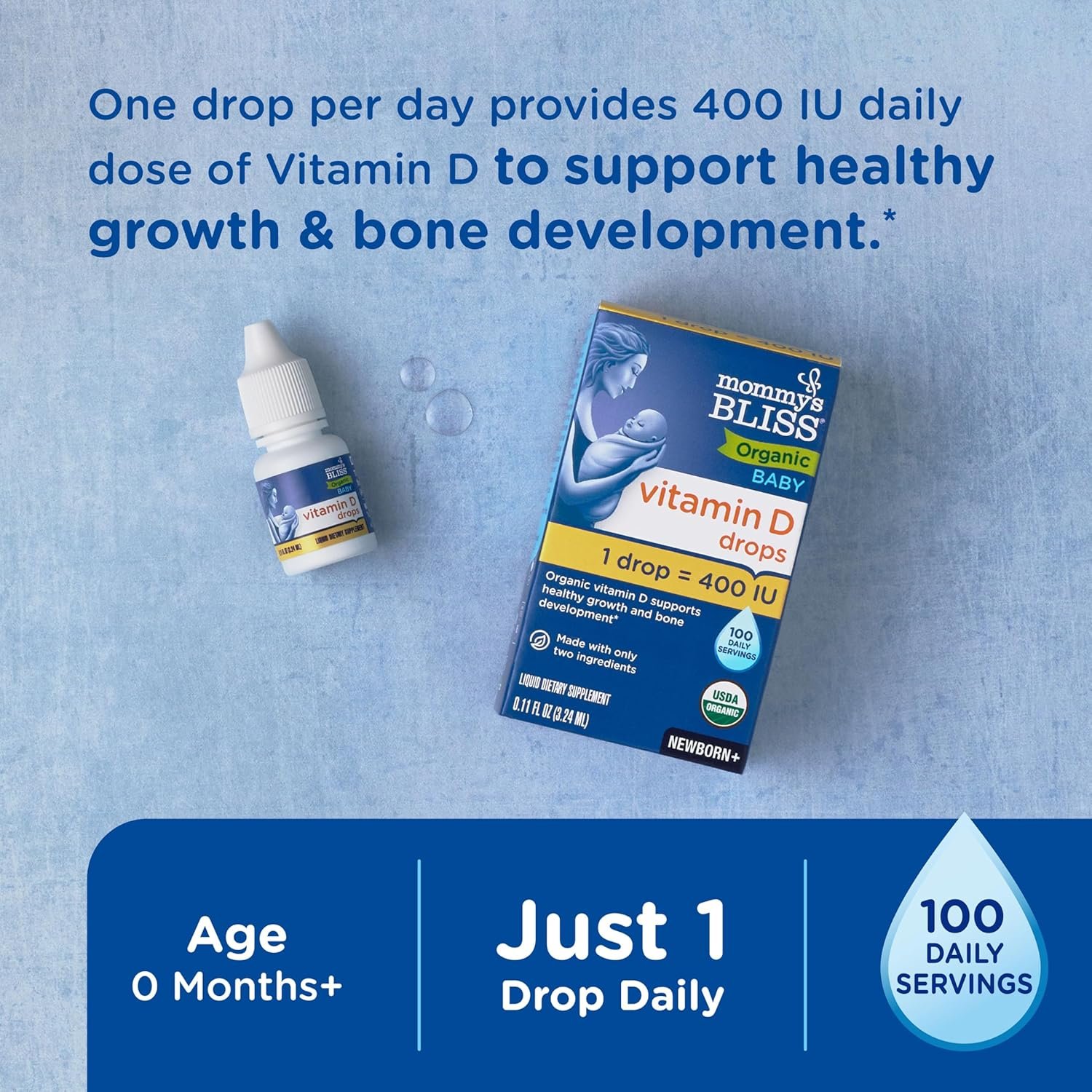 Mommy’s Bliss Organic Vitamin D Drops - Infants and Newborns - Supports Growth and Bone Development - Easy Use - 400 IU Per Drop - 100 Daily Servings - Image 3